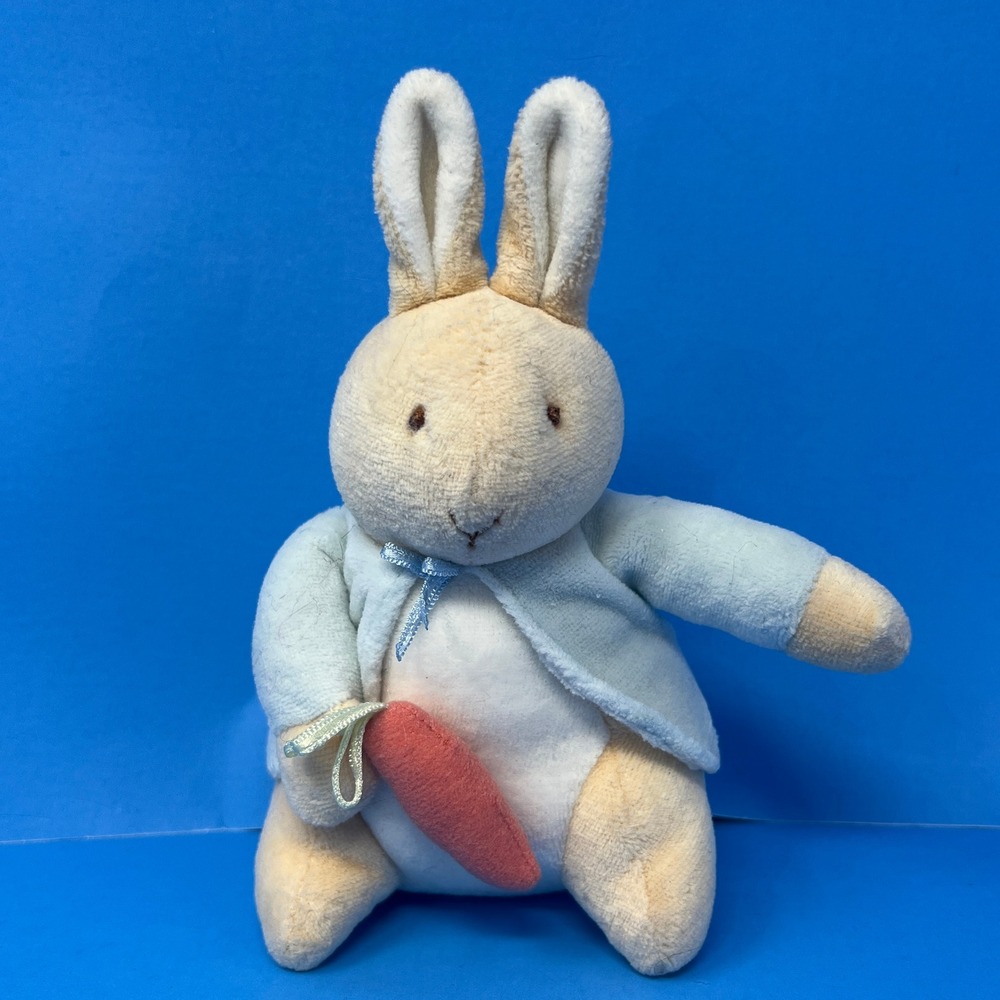 Eden Peter Rabbit Plush Small Blue Tan Vintage Beatrix Potter Holding Carrot